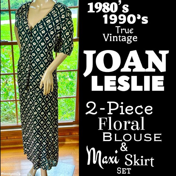 Vintage Dresses & Skirts - ▪️VTG▪️JOAN LESLIE▪️1980's 1990's 2-Piece Crinkle Floral Blouse & Maxi Skirt Set